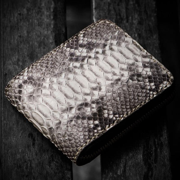 Handmade Leather Boa Skin Tooled Mens billfold Wallet Cool Slim Wallet Biker Wallet for Men - imessengerbags