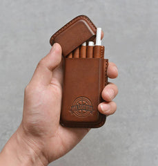 Handmade Brown Leather Womens 10pcs Cigarette Holder Case Cool Custom Cigarette Case for Women