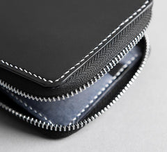 Handmade Leather Mens Cool Slim Leather Zipper Wallet Men Small Wallets Bifold for Men - imessengerbags