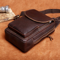 Genuine Leather Mens Cool Chest Bag Sling Bag Crossbody Bag Travel Bag Hiking Bag for men - imessengerbags