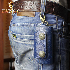 Handmade Leather Floral Mens Cool Car Key Wallet Coin Wallet Pouch Car KeyChain for Men - imessengerbags