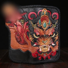 Handmade Leather Monster Mens Chain Biker Wallet Cool Leather Wallet Long Phone Wallets for Men
