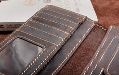Handmade Leather Mens Wallet Cool Long Leather Wallet Clutch Wristlet Wallet for Men - imessengerbags