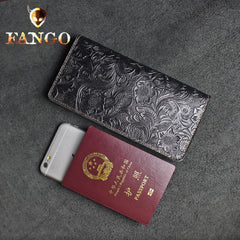 Handmade Leather Floral Mens Cool Travel Long Wallet Passport Card Holder Card Slim Wallets for Men - imessengerbags