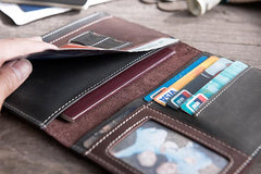 Handmade Leather Mens Travel Wallet Passport Leather Wallet Short Long Wallets for Men