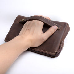 Genuine Leather Mens Cool Long Leather Wallet Zipper Clutch Wristlet Wallet for Men - imessengerbags