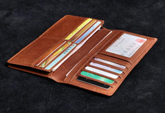 Genuine Leather Mens Cool Long Leather Wallet Zipper Clutch Wristlet Wallet for Men - imessengerbags