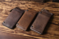 Handmade Mens Cool Long Leather Chain Wallet Cards Biker Trucker Wristlet Wallet - imessengerbags