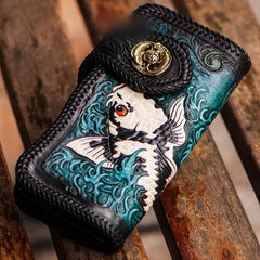 Handmade Leather Carp Mens Chain Biker Wallet Cool Leather Wallet With Chain Wallets for Men