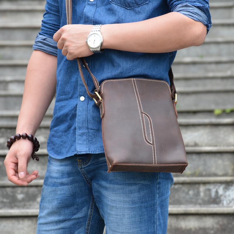 Handmade Leather Mens Cool Small Messenger Bag iPad Bag Chest Bag Bike Bag Cycling Bag for men - imessengerbags