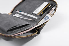 Handmade Leather Mens Cool Slim Leather Zipper Wallet Men Small Wallets Bifold for Men - imessengerbags