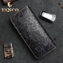 Handmade Leather Floral Mens Cool Travel Long Wallet Card Holder Card Slim Clutch Wallets for Men - imessengerbags