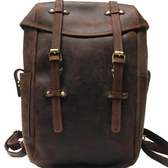 Vintage Coffee Leather Mens Backpack Travel Backpacks Laptop Backpack for men