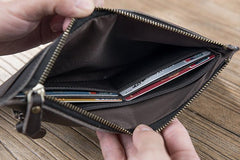 Handmade Leather Mens Clutch Wallet Cool Leather Wallet Zipper Phone Wallets for Men