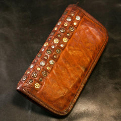 Handmade Leather Mens Chain Biker Wallet Cool Leather Wallet Long Phone Wallets for Men