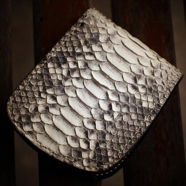 Handmade Leather Boa Skin Tooled Mens billfold Wallet Cool Slim Wallet Biker Wallet for Men - imessengerbags
