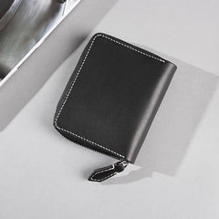 Handmade Leather Mens Cool Slim Leather Zipper Wallet Men Small Wallets Bifold for Men - imessengerbags