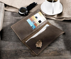 Handmade Leather Mens Clutch Wallet Cool Leather Wallet Long Phone Wallets for Men