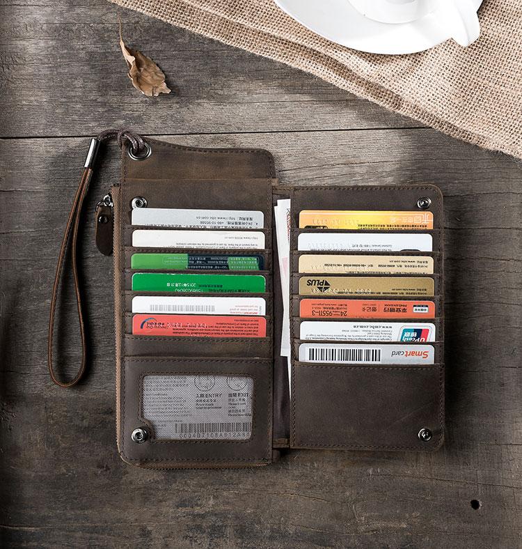 Handmade Leather Mens Cool Long Chain Wallet Phone Biker Trucker Wristlet Wallet - imessengerbags
