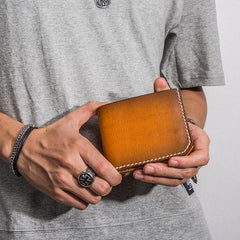 Handmade Mens Cool billfold Leather Wallet Men Small Slim Wallets Bifold for Men - imessengerbags