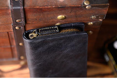Genuine Leather Mens Cool Long Leather Wallet Bifold Clutch Wallet for Men