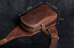 Genuine Leather Mens Cool Chest Bag Sling Bag Crossbody Bag Travel Bag Hiking Bag for men