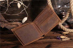 Handmade Leather Mens Cool Slim Leather Wallet Card Wallet Holders Men Small Wallets Bifold for Men - imessengerbags