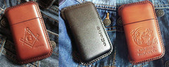 Beige Leather Mens Engraved Words Cigarette Holder Case Vintage Custom Cigarette Case for Men