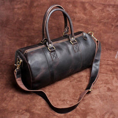 Genuine Leather Mens Bucket Bag Round Circle Bag Cool Weekender Bag Travel Bag Duffle Bags Overnight Bag Holdall Bag for men - imessengerbags