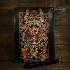 Handmade Leather Tooled CONSTELLATION Mens Cool Long Leather iPad Bag Wristlet Clutch Wallet for Men - imessengerbags