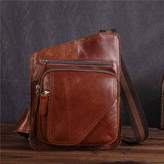 Genuine Leather Mens Cool Chest Bag Sling Bag Crossbody Bag Travel Bag Hiking Bag for men