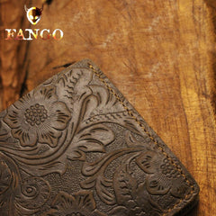 Handmade Leather Floral Mens Cool Slim Leather Wallet Men billfold Wallets Bifold for Men - imessengerbags
