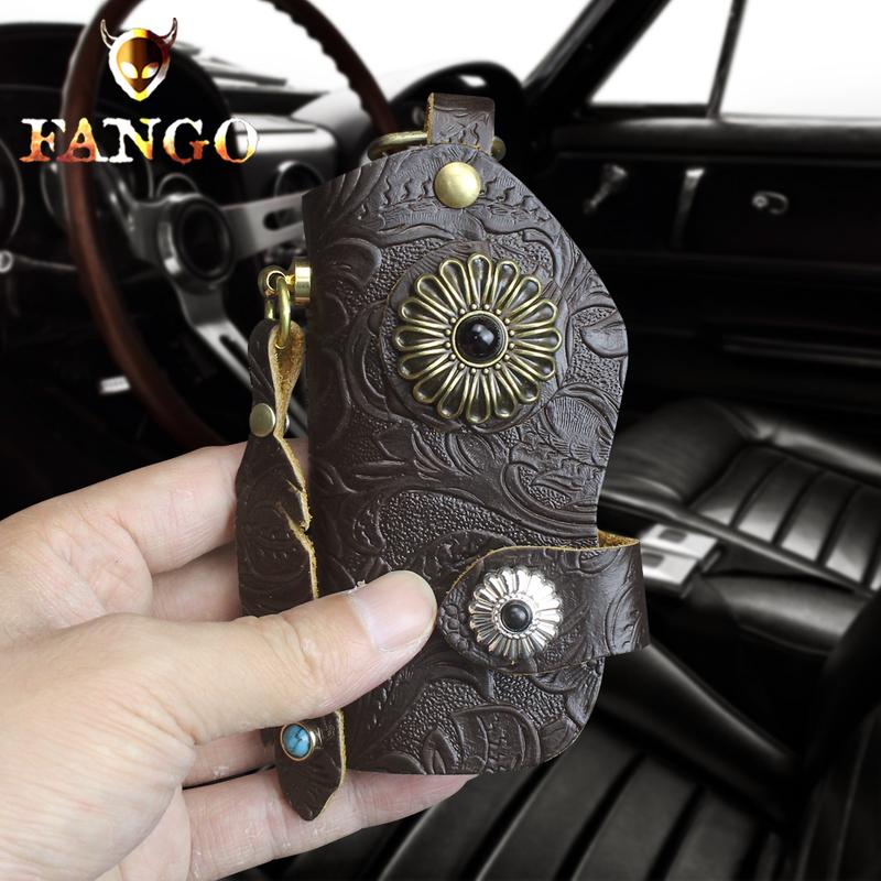 Handmade Leather Floral Mens Cool Car Key Wallet Coin Wallet Pouch Car KeyChain for Men - imessengerbags