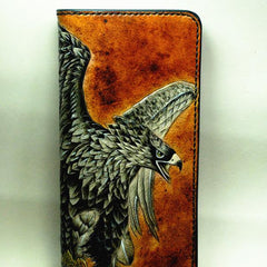 Handmade Leather Eagle Tooled Mens Long Wallet Cool Leather Wallet Clutch Wallet for Men - imessengerbags