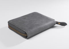 Handmade Leather Mens Cool Slim Leather Zipper Wallet Men Small Wallets Bifold for Men - imessengerbags