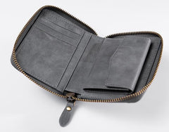 Handmade Leather Mens Cool Slim Leather Zipper Wallet Men Small Wallets Bifold for Men - imessengerbags