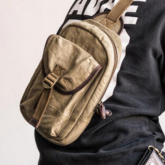 Canvas Mens Cool Chest Bag Sling Bag Crossbody Bag Travel Bag Hiking Bag for men