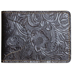 Handmade Leather Floral Mens License Wallets Cool Short Wallet Card Holder Small Card Slim Wallets for Men