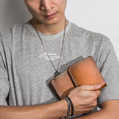 Handmade Mens Cool billfold Leather Wallet Men Small Slim Wallets Bifold for Men - imessengerbags