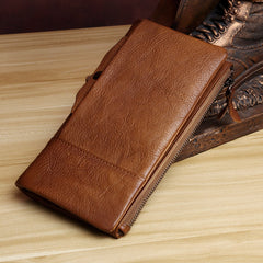 Handmade Leather Mens Cool Long Leather Wallet Card Wallet Clutch Wristlet Wallet for Men - imessengerbags