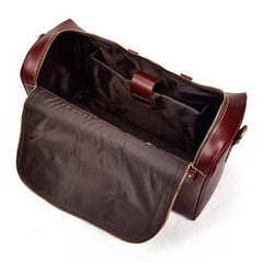 Classy Red Leather Men Barrel Overnight Bags Doctor Bag Travel Bags Weekender Bags For Men