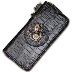Handmade Leather Chinese Dragon Mens Chain Biker Wallet Cool Leather Wallet Long Clutch Wallets for Men - imessengerbags