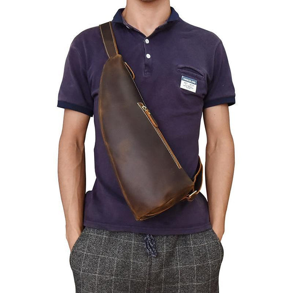 Cool Leather Sling Bag for Men Vintage Chest Bag Crossbody Sling Bags For Men - imessengerbags