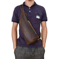 Cool Leather Sling Bag for Men Vintage Chest Bag Crossbody Sling Bags For Men - imessengerbags