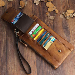Handmade Mens Cool Long Leather Chain Wallet Cards Biker Trucker Wristlet Wallet - imessengerbags