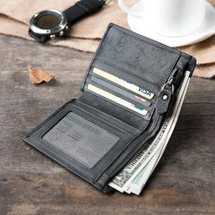 Handmade Leather Mens Cool Slim Leather Wallet Men Small Wallets Bifold for Men - imessengerbags