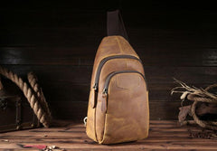Genuine Leather Mens Cool Chest Bag Sling Bag Crossbody Bag Travel Bag Hiking Bag for men - imessengerbags