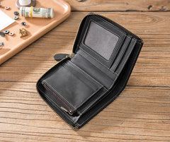 Handmade Leather Mens Cool Slim Leather Zipper Wallet Men Small Wallets Bifold for Men - imessengerbags