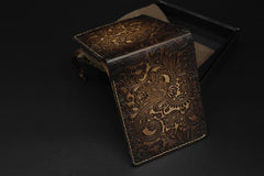 Handmade Leather Tooled Henna Floral Mens billfold Wallet Cool Leather Wallet Slim Wallet for Men - imessengerbags