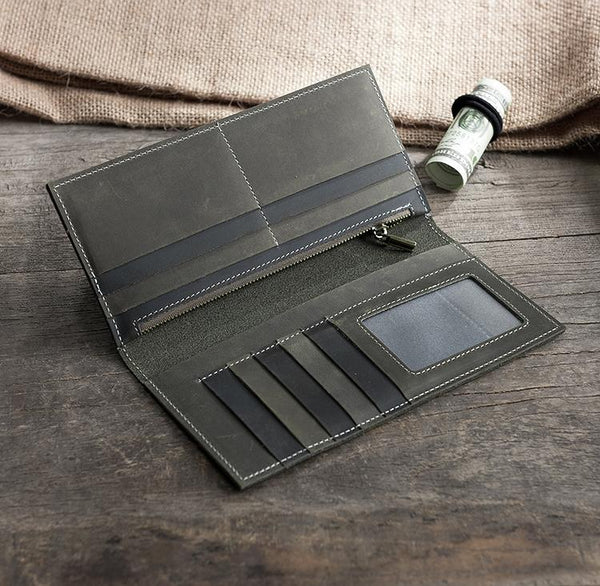 Handmade Leather Mens Clutch Wallet Cool Leather Wallet Long Phone Wallets for Men - imessengerbags